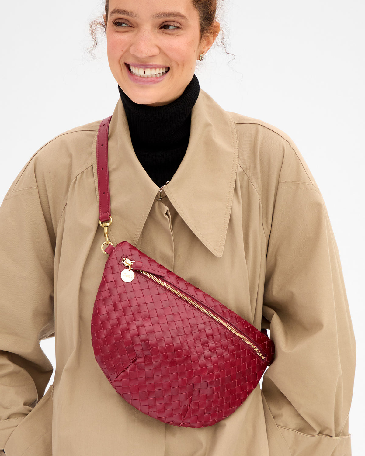 Clare V. Grande Fanny - Medium Woven Diagonal in Garnet