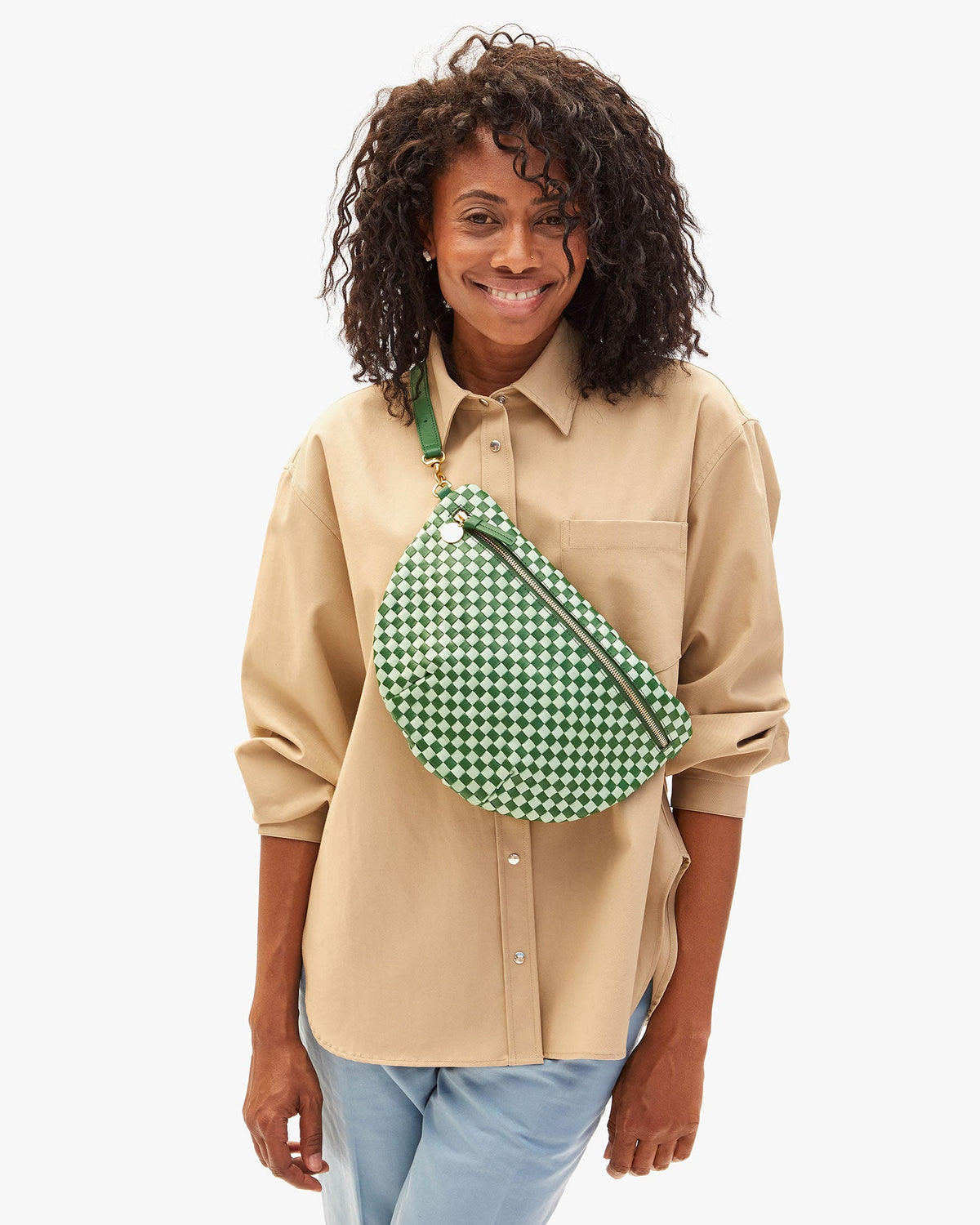 Clare V. Woven Checker Grande Fanny