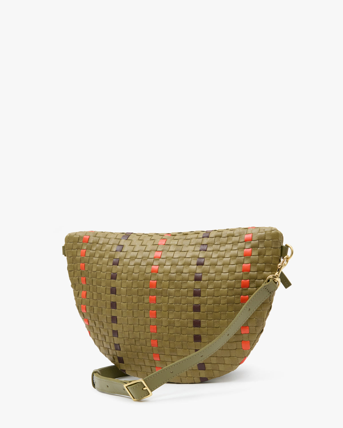 Clare V. Grande Fanny Woven Checker with Stripe in Olive Multi