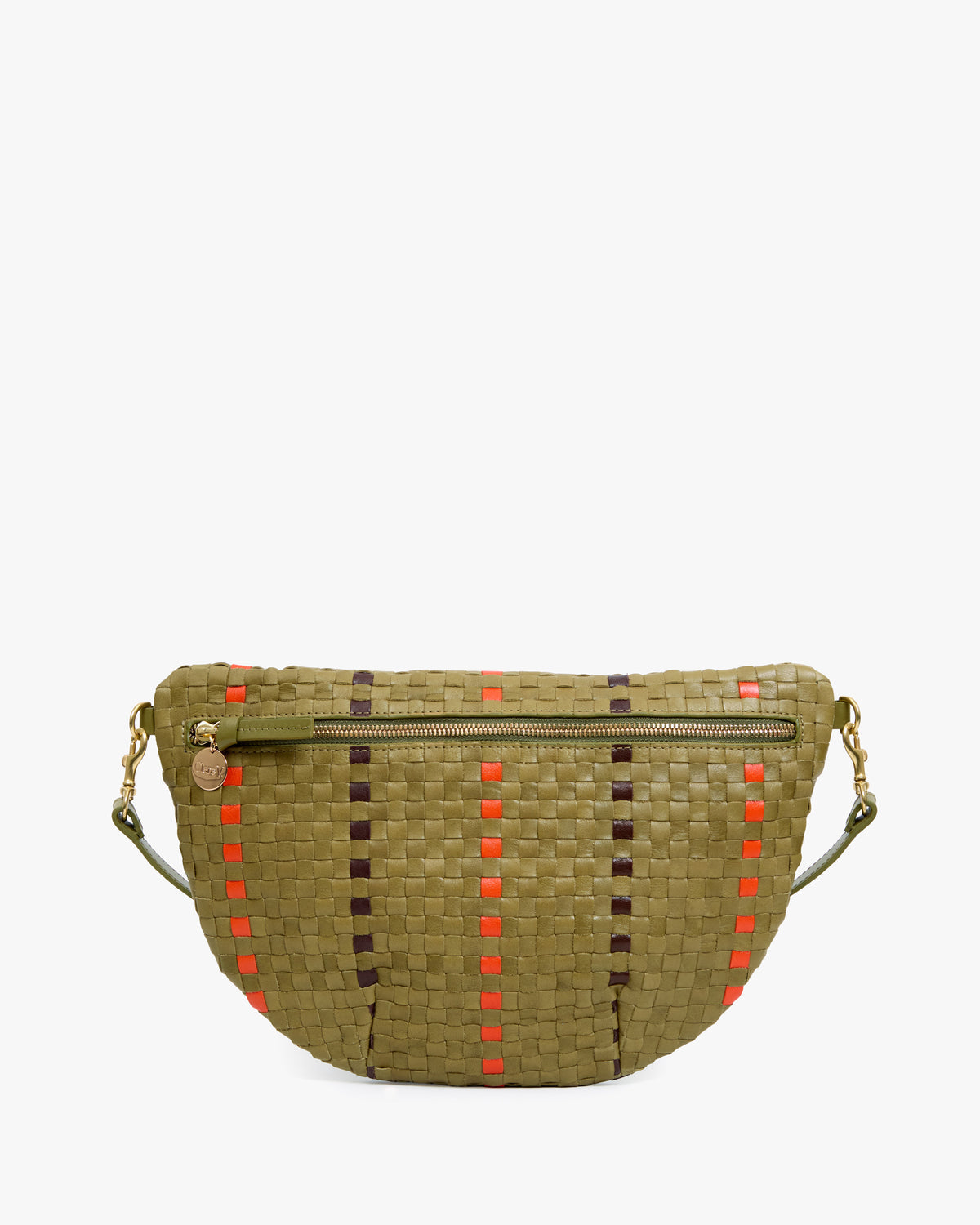 Clare V. Grande Fanny Woven Checker with Stripe in Olive Multi