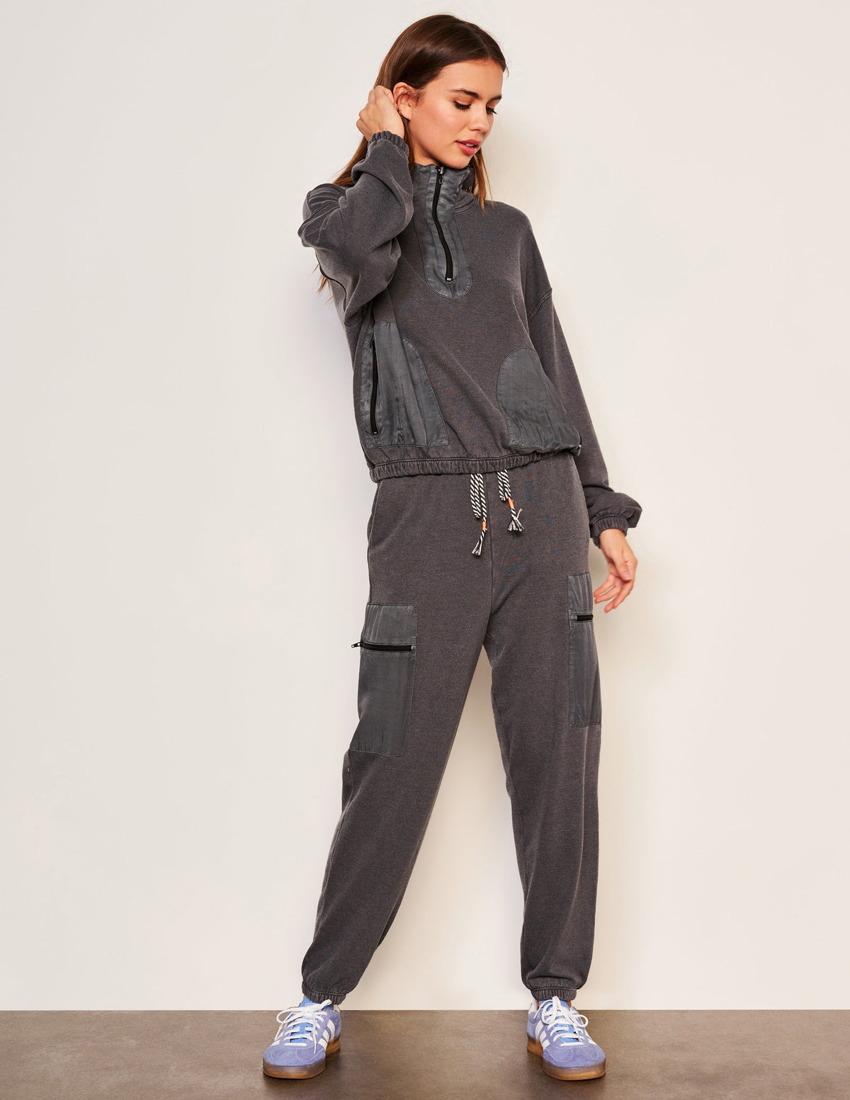 Sundry Mixed Media Half Zip Popover