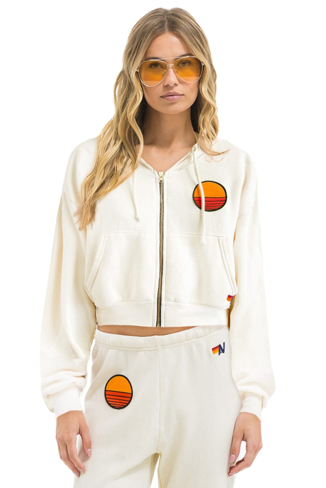 Aviator Nation - Sunset Patch Relaxed Cropped Zip Hoodie