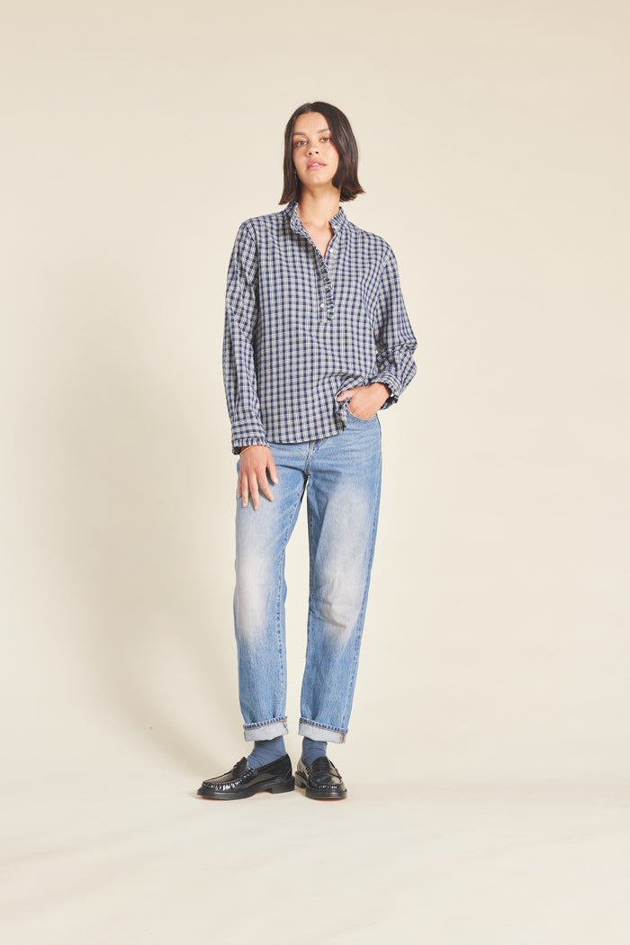 Birds of Paradis by Trovata Breezy Blouse in Armada Plaid