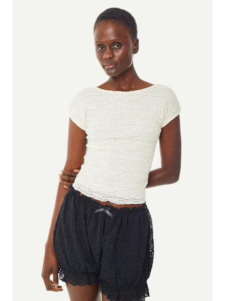 Find Me Now Crepe Mesh Backless Tee