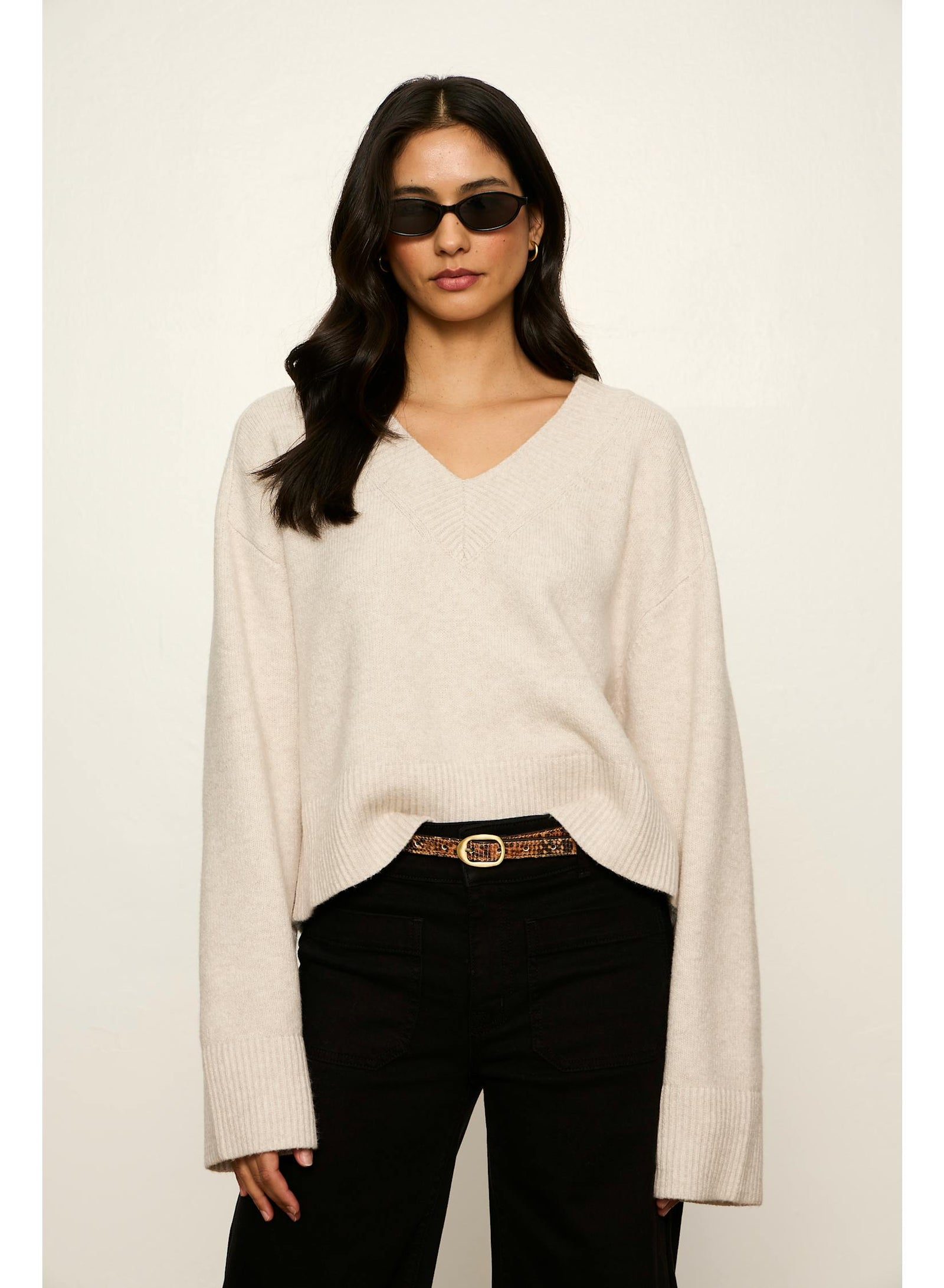 Sanctuary Vanna V-Neck Sweater Heather hazelnut
