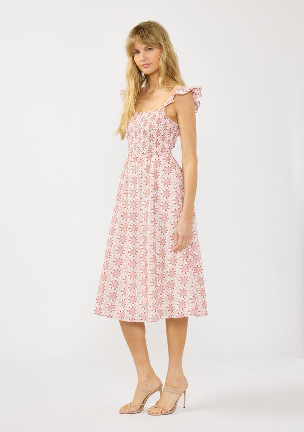 DEON Smocked Eyelet Midi Dress Paprika