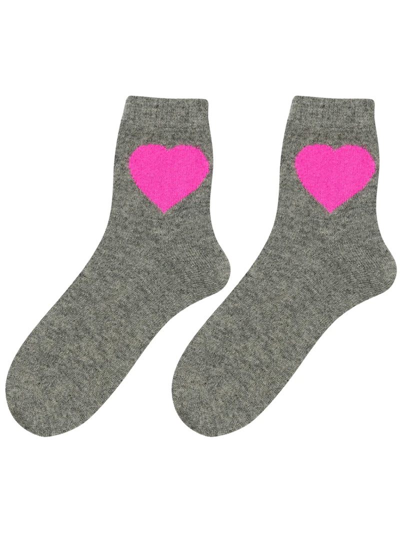 Jumper 1234 Heart Socks Mid Grey Hot Pink