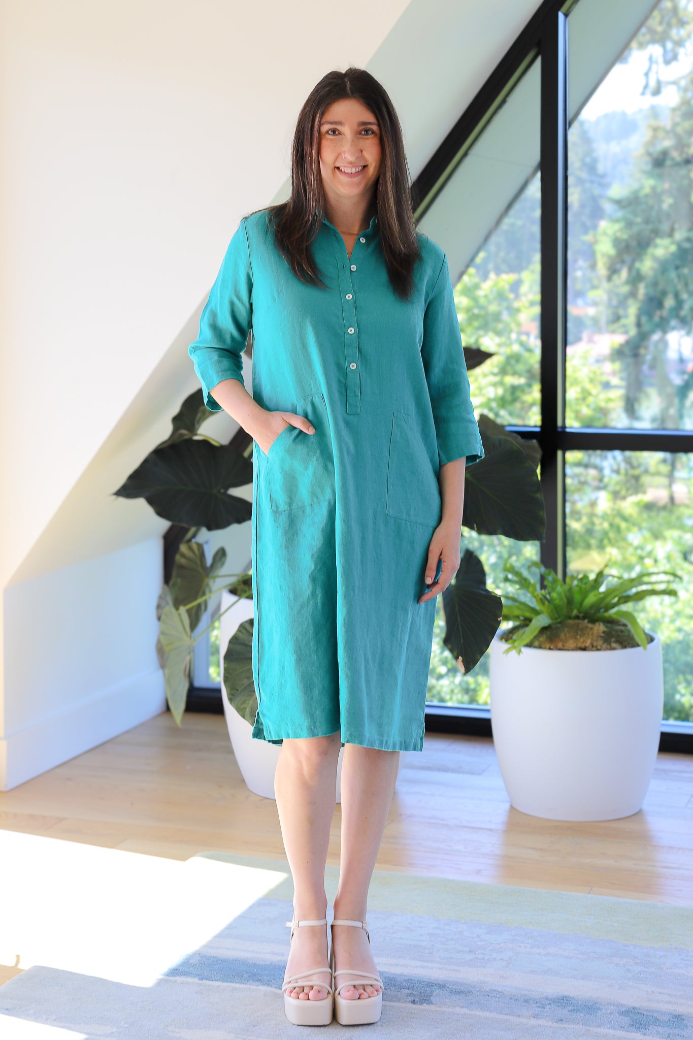 BIBICO Tara Shirt Dress in Jade Linen