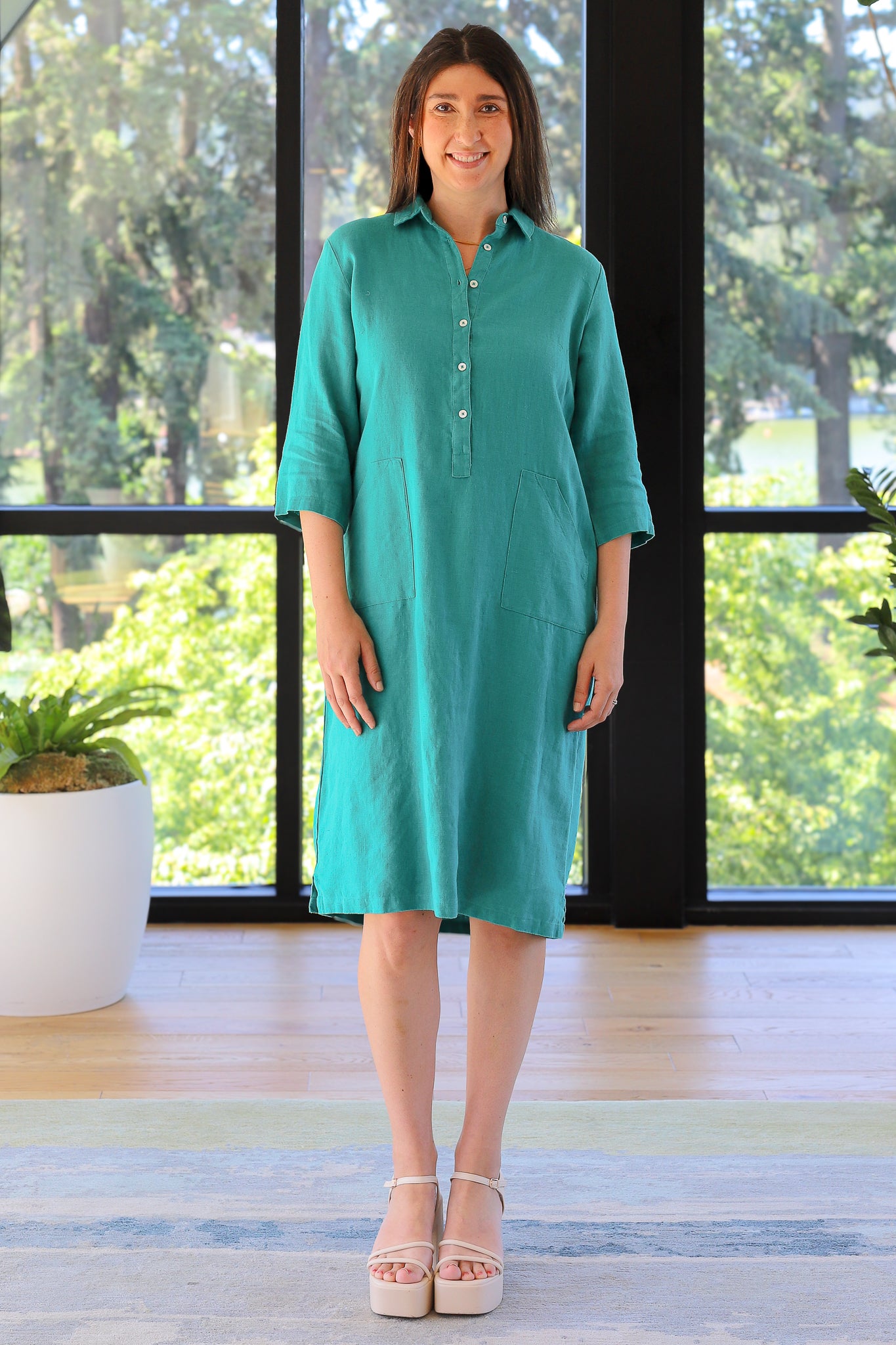BIBICO Tara Shirt Dress in Jade Linen