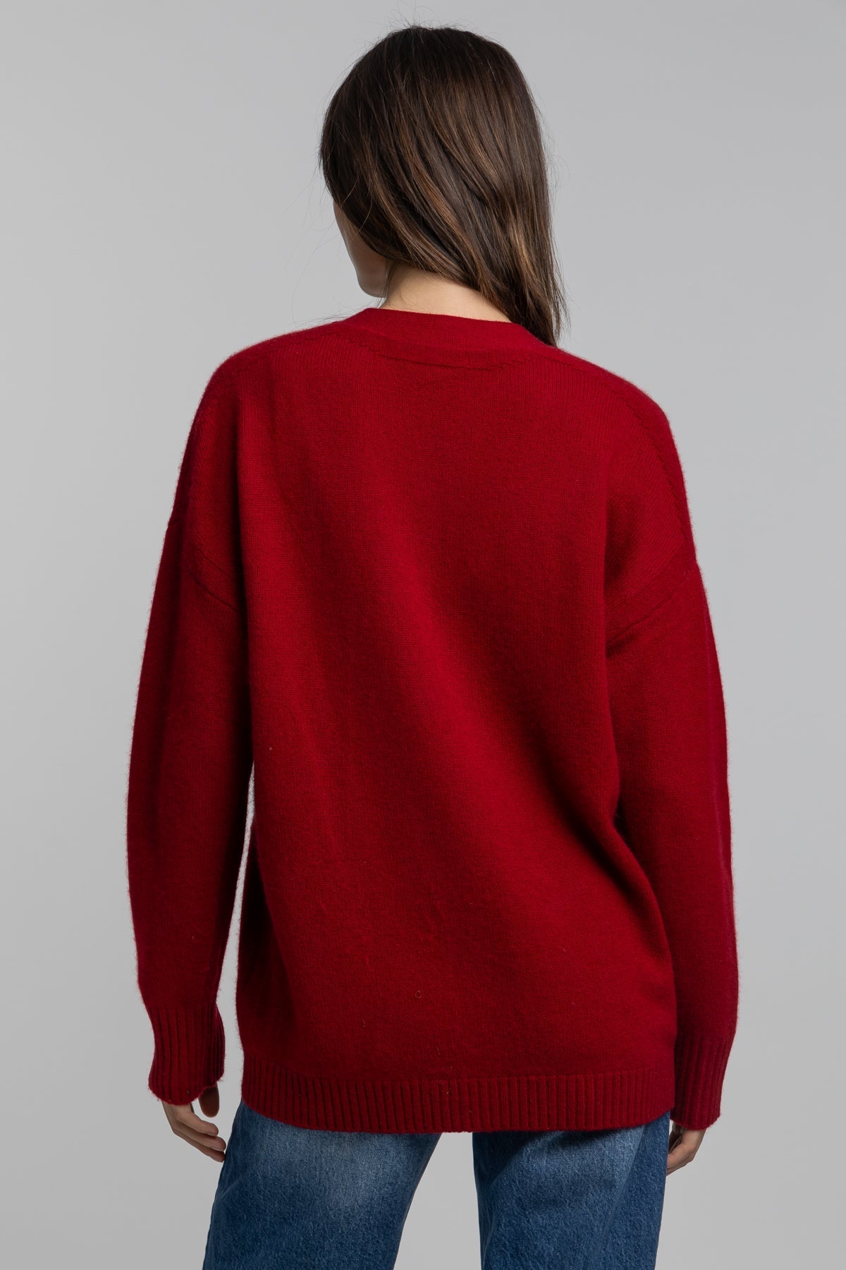 Quinn Yuna Cashmere Boyfriend Cardigan in Red