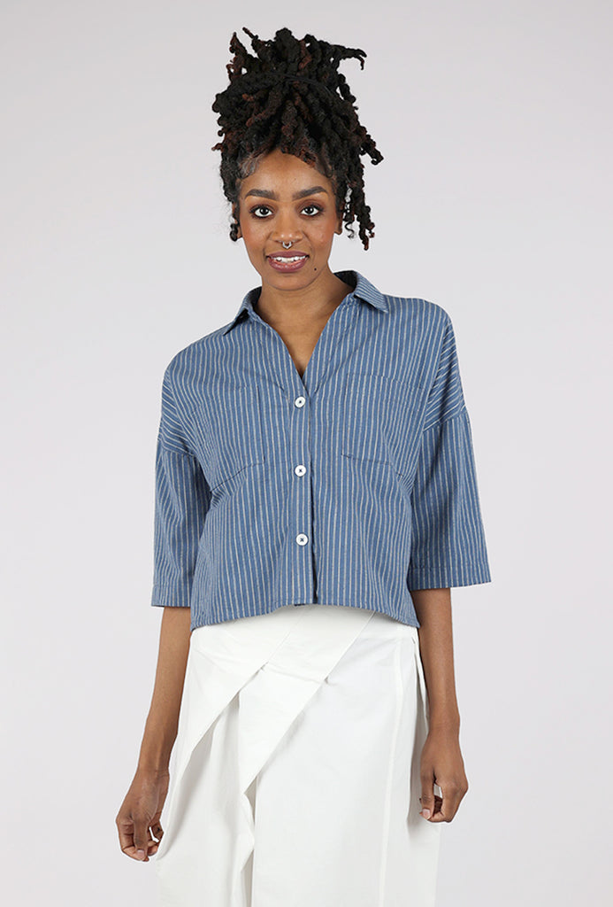BIBICO Ava Oversized Blouse in Cotton &amp; Linen Stripe