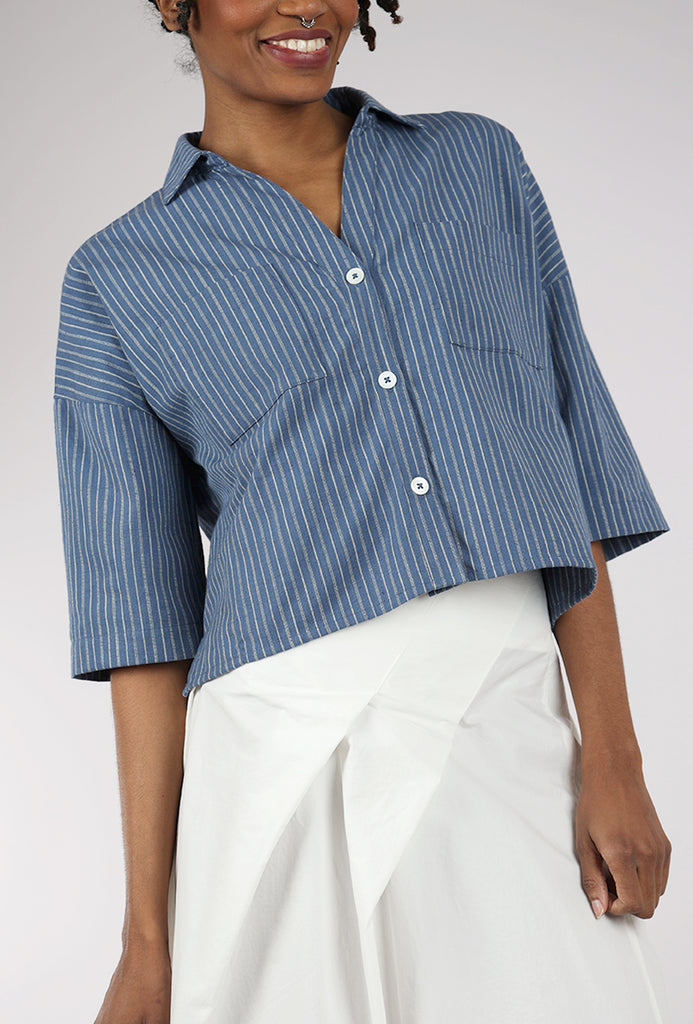 BIBICO Ava Oversized Blouse in Cotton &amp; Linen Stripe