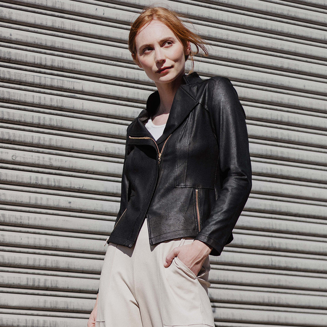 Clara Sunwoo Liquid Leather Signature Knit Jacket Black