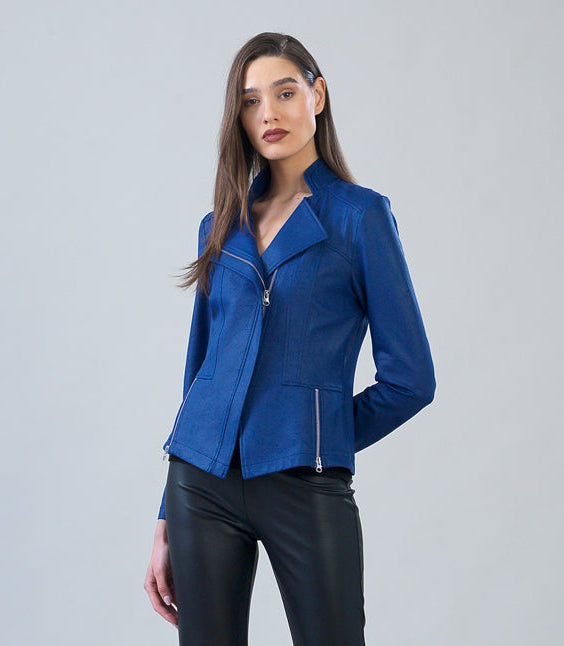 Clara Sunwoo Liquid Leather Signature Knit Jacket Cobalt