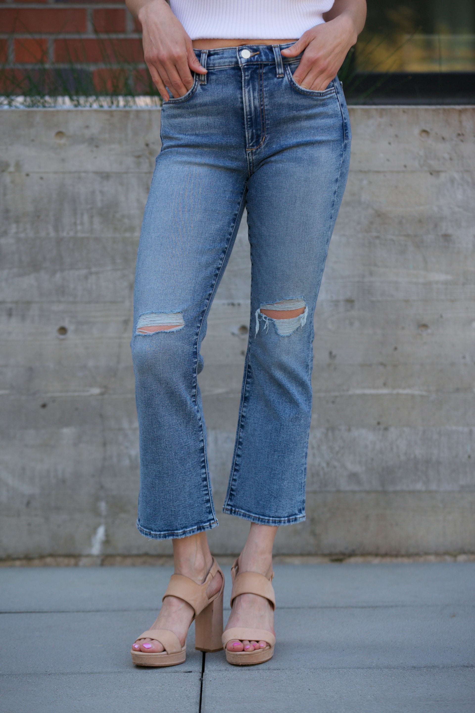 JOE'S JEANS The Callie High Rise Cropped Bootcut in High Standards Destruct