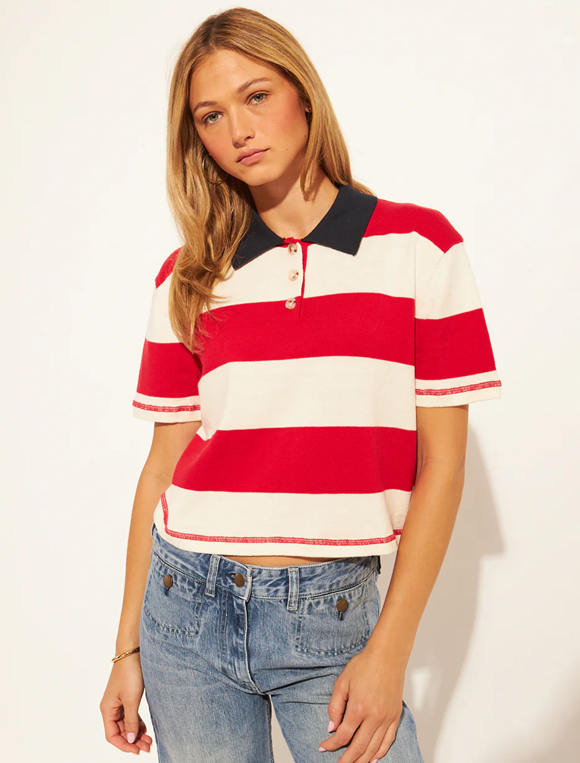 John + Jenn Angelo Top Preppy Crimson