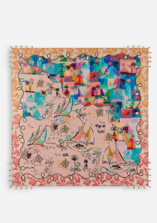Johnny Was Collection Silk Scarf in Marina