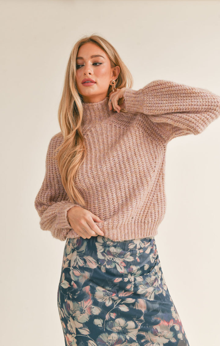 SAGE THE LABEL Malory Mock Neck Sweater Pink
