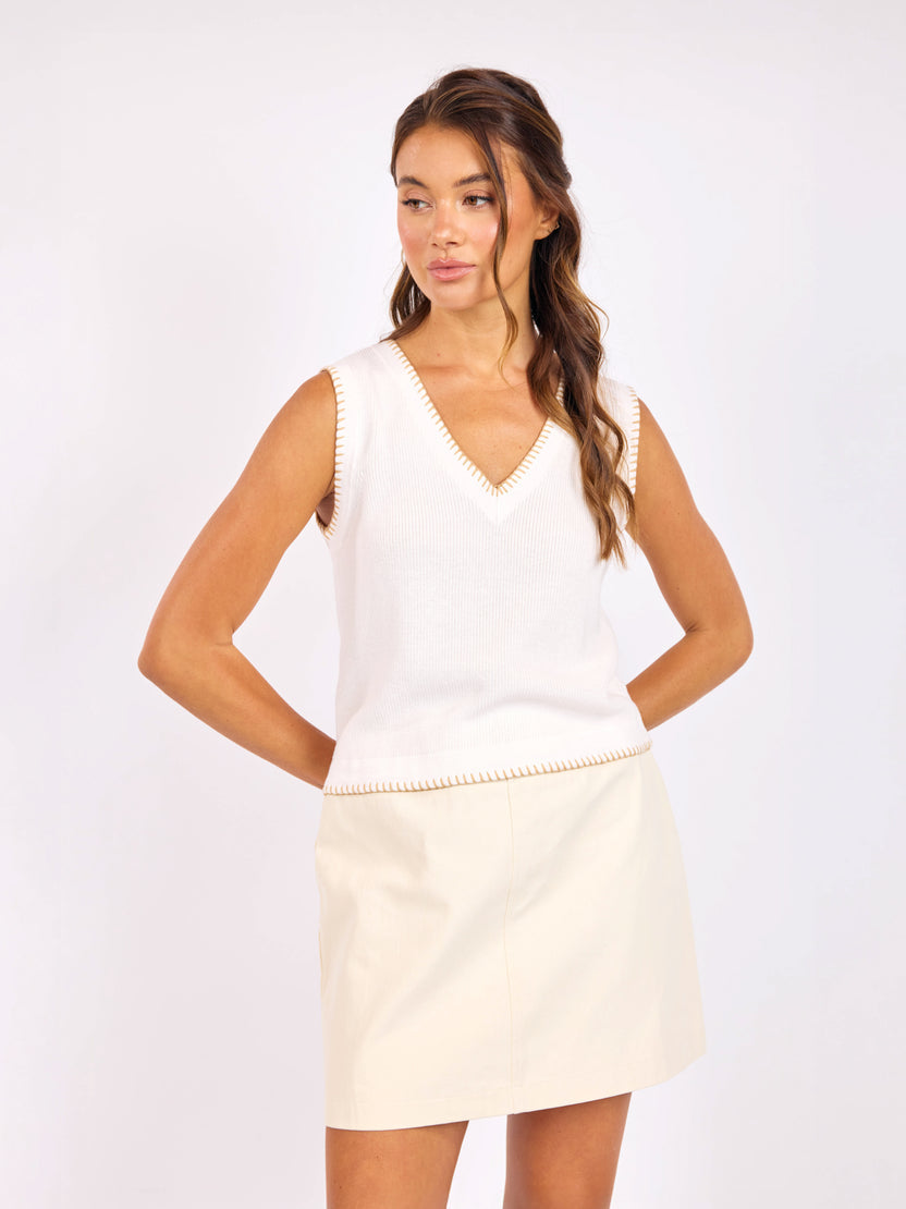 SAGE THE LABEL Tortoise Embroidered Sweater Tank Ivory Beige