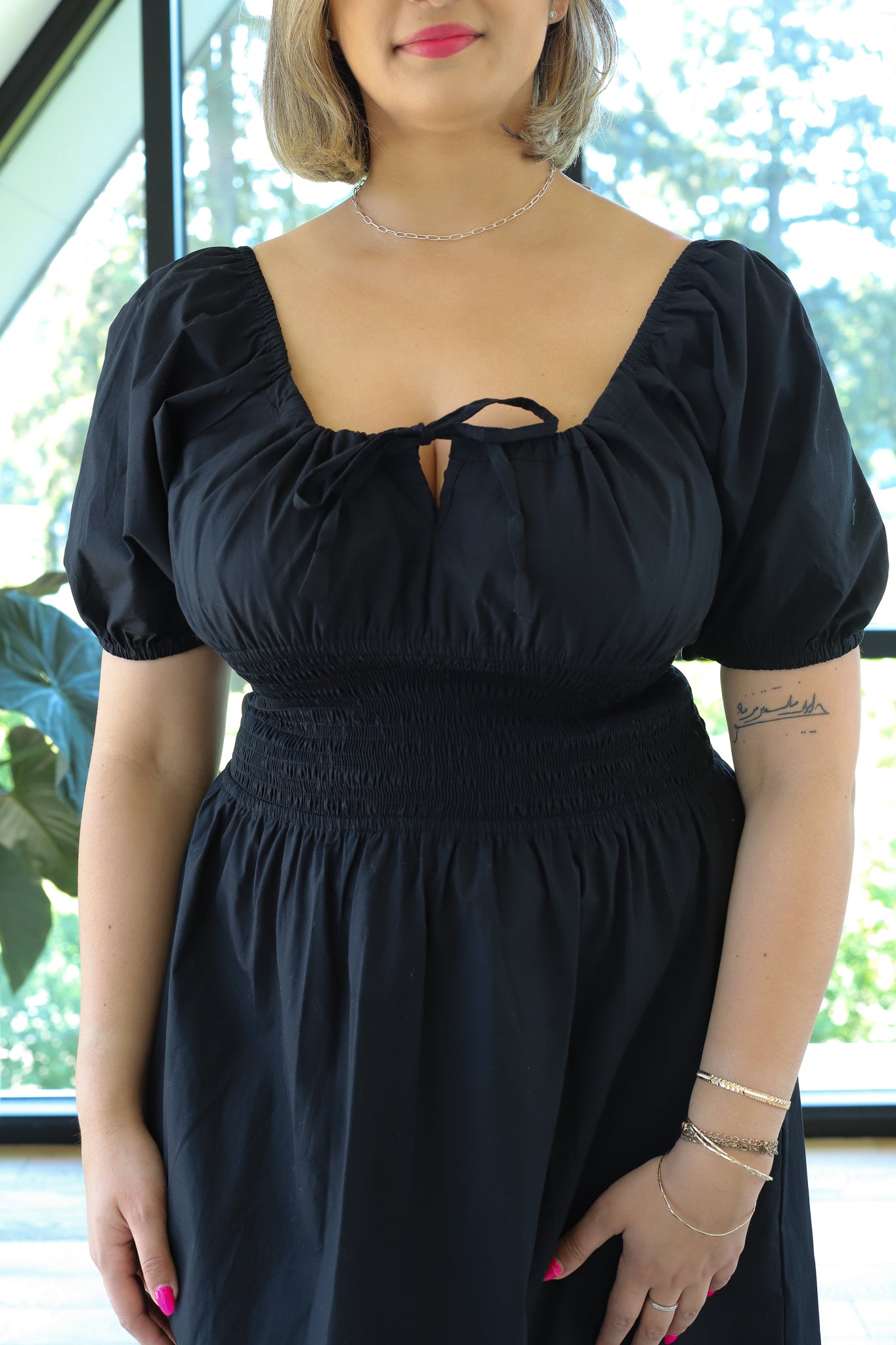 LUSANA Hazel Off-Shoulder Poplin Midi Dress Black