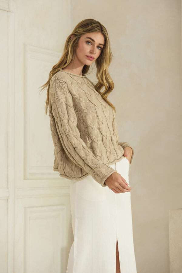 Ade スヌード付きボリューム スリーブニット （アイボリー） NYLAND Zuzu Cable Knit Sweater - Adorn