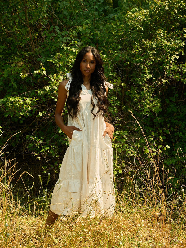 Mata Traders Lorelei Tiered Dress in White Waves