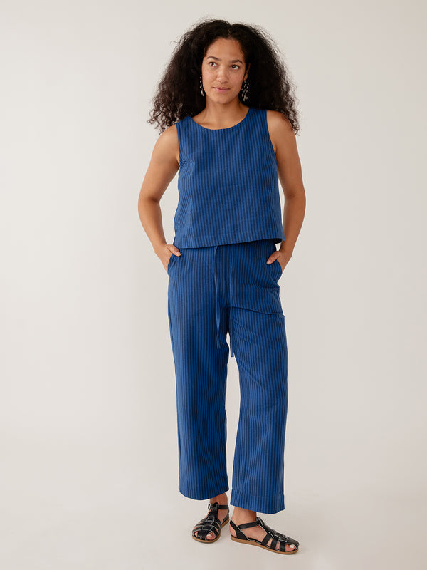 Mata Traders Emmy Drawstring Pant in Cerulean Stripe