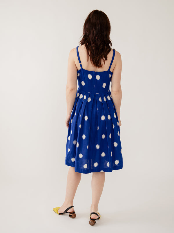 Mata Traders Lola Dress in Blue Polka Dot Ikat