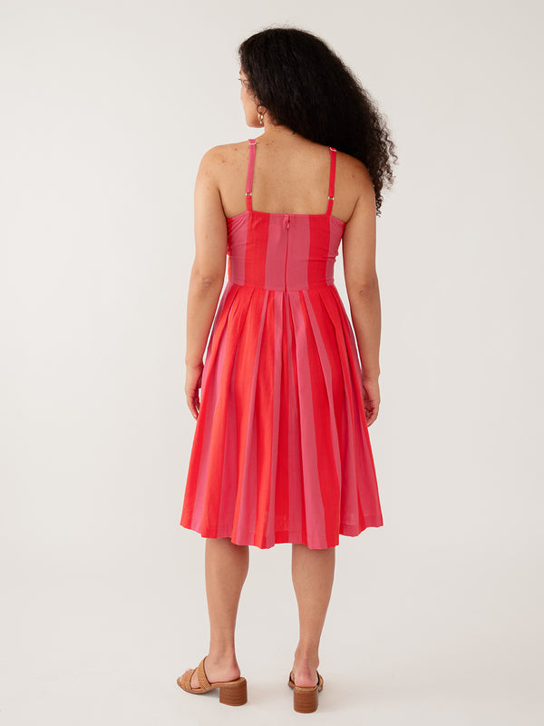 Mata Traders Lola Dress in Pink Red Linen Cotton