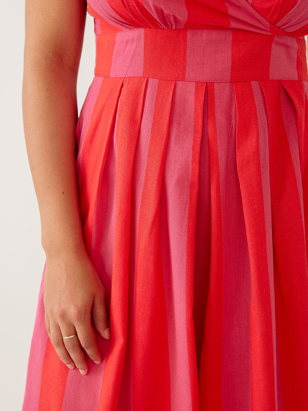 Mata Traders Lola Dress in Pink Red Linen Cotton