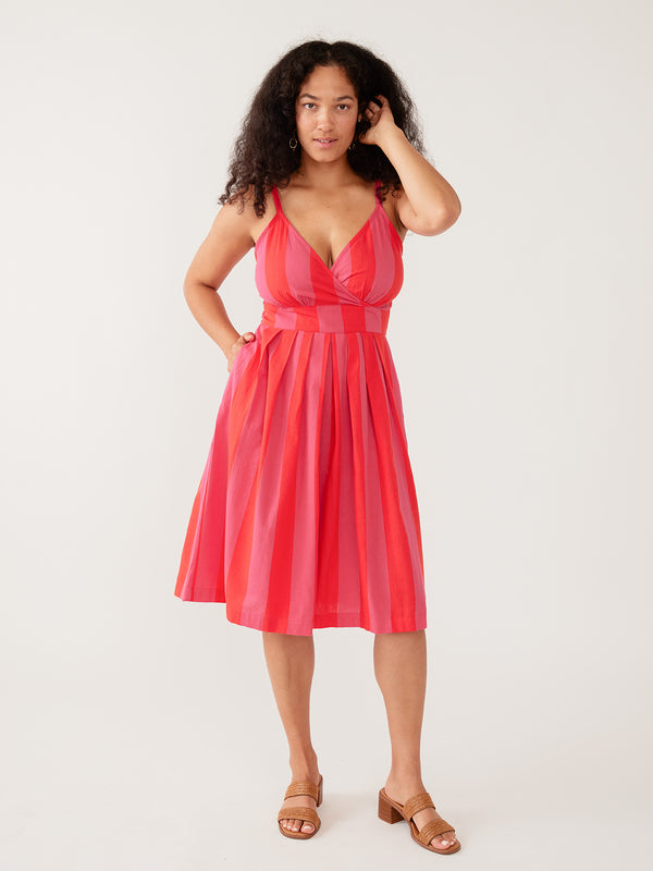 Mata Traders Lola Dress in Pink Red Linen Cotton