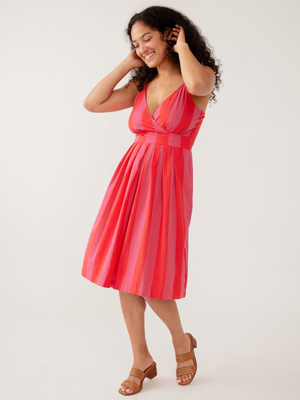 Mata Traders Lola Dress in Pink Red Linen Cotton