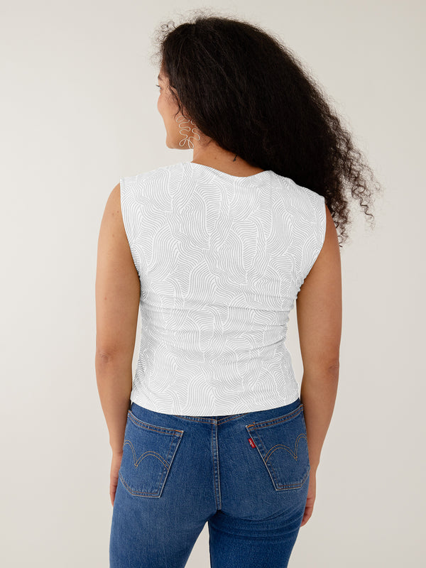 Mata Traders Ruched Top in White Waves Jersey