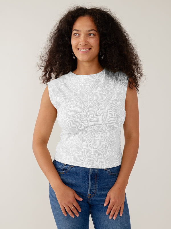 Mata Traders Ruched Top in White Waves Jersey