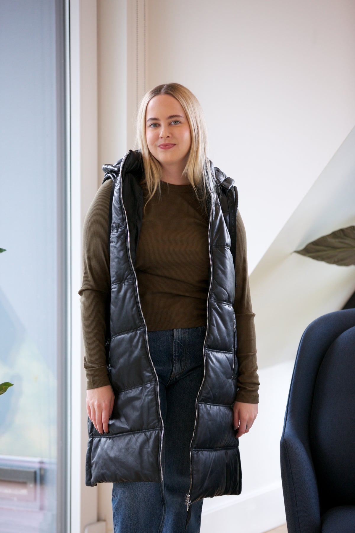 Mauritius Leather Veo CF Leather Puffer Vest Jacket black