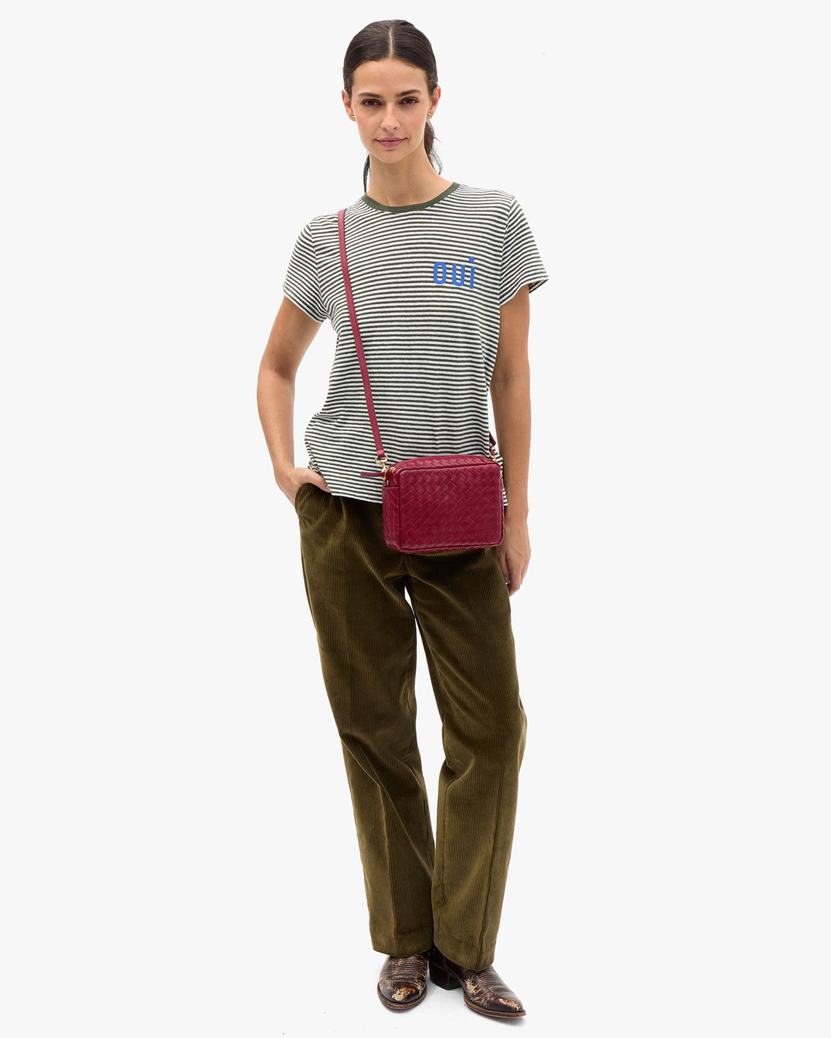 Clare V. Classic Tee Cotton/Linen Mini Stripe Oui