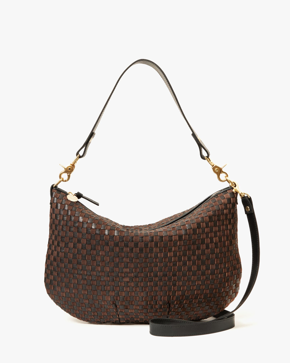 Clare V. Moyen Messenger Black/Chocolate Leather &amp; Suede Woven Checker