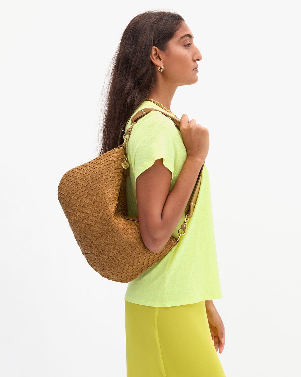 Clare V. Moyen Messenger Sequoia Leather &amp; Suede Woven Checker