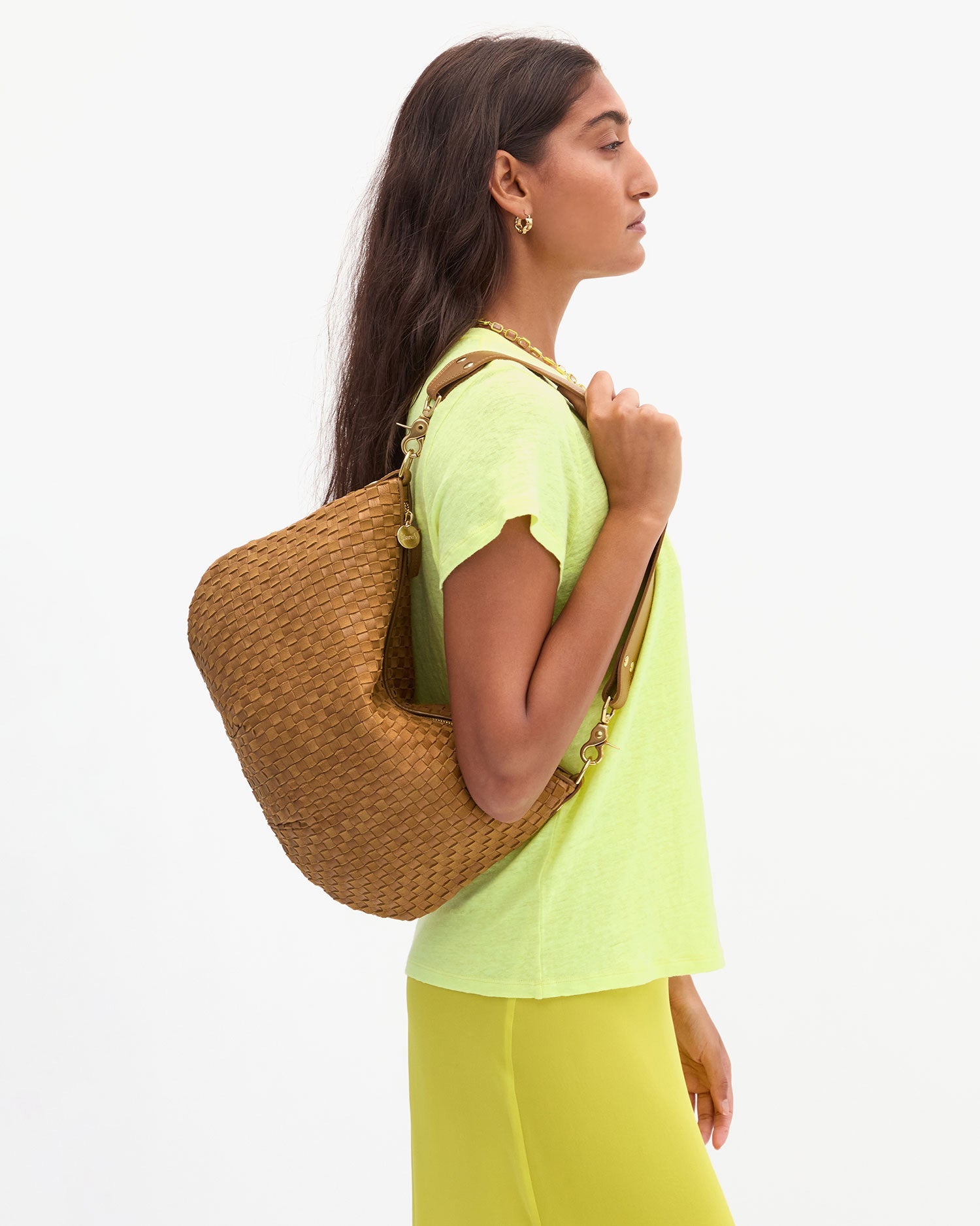 Clare V. Moyen Messenger Sequoia Leather & Suede Woven Checker