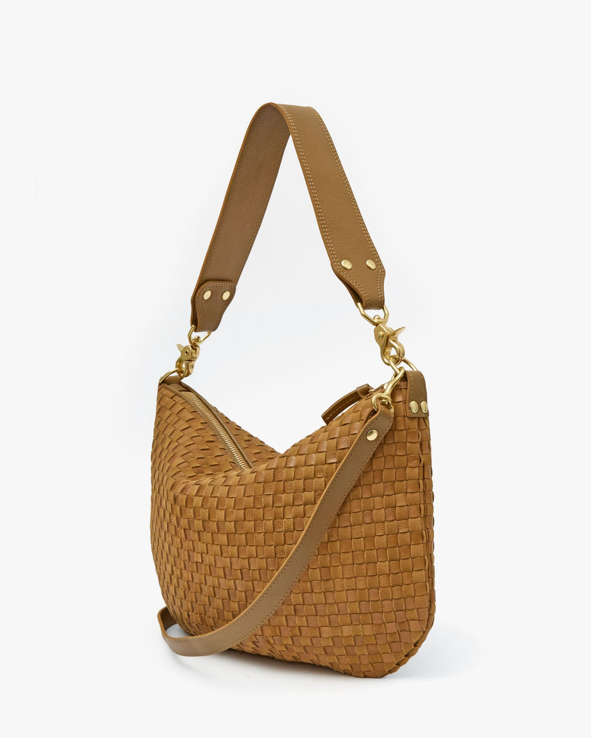Clare V. Moyen Messenger Sequoia Leather &amp; Suede Woven Checker