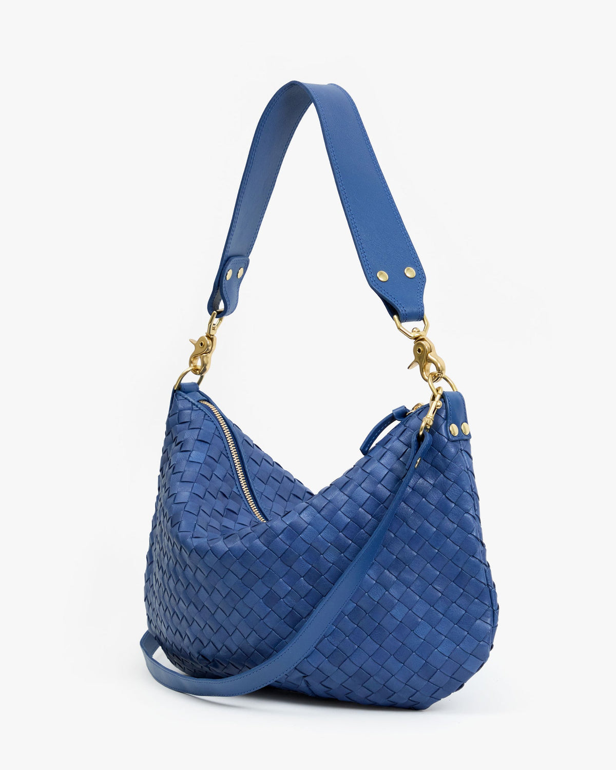 Clare V. Moyen Messenger - Medium Woven Diagonal - French Blue