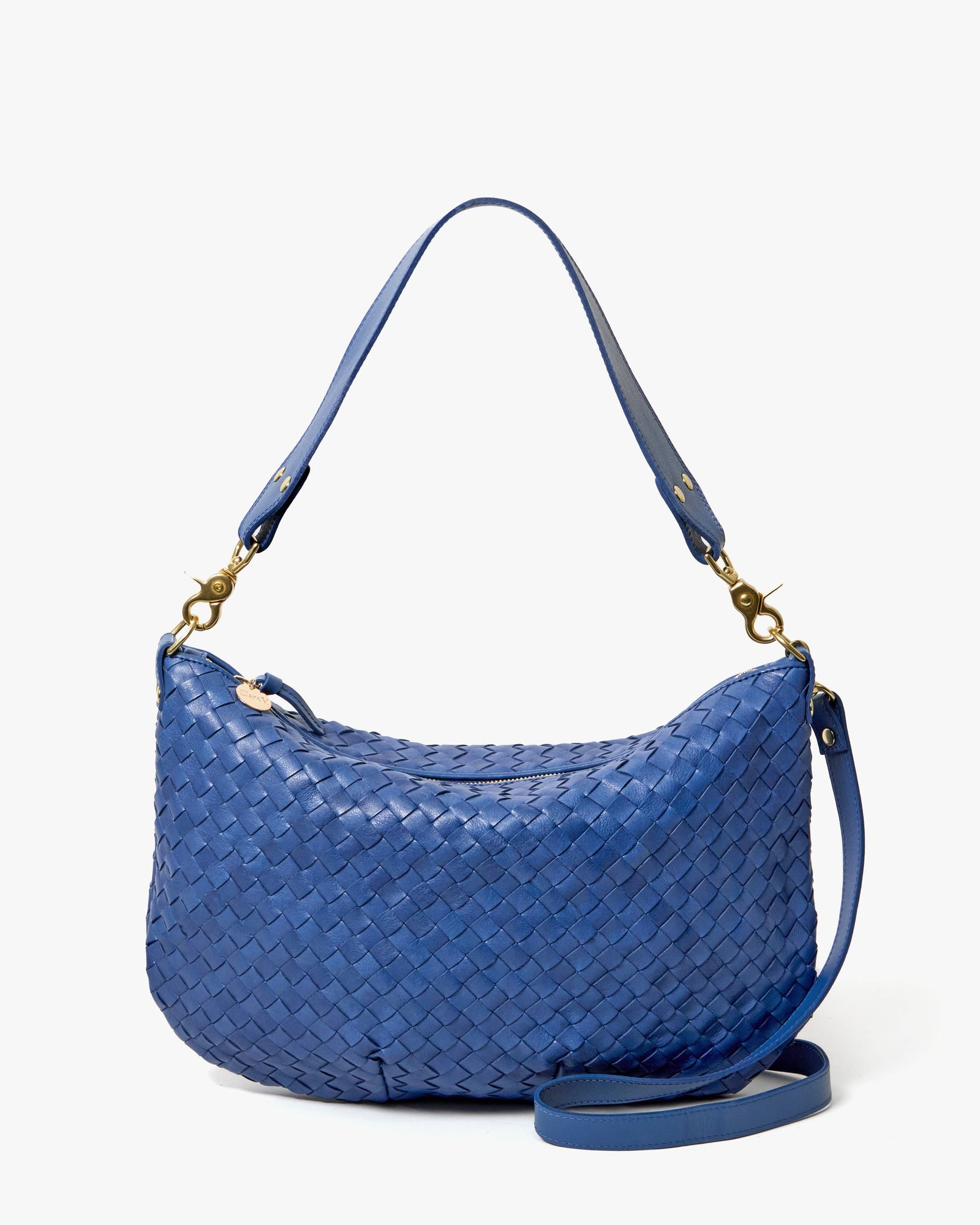 Clare V. Moyen Messenger - Medium Woven Diagonal - French Blue