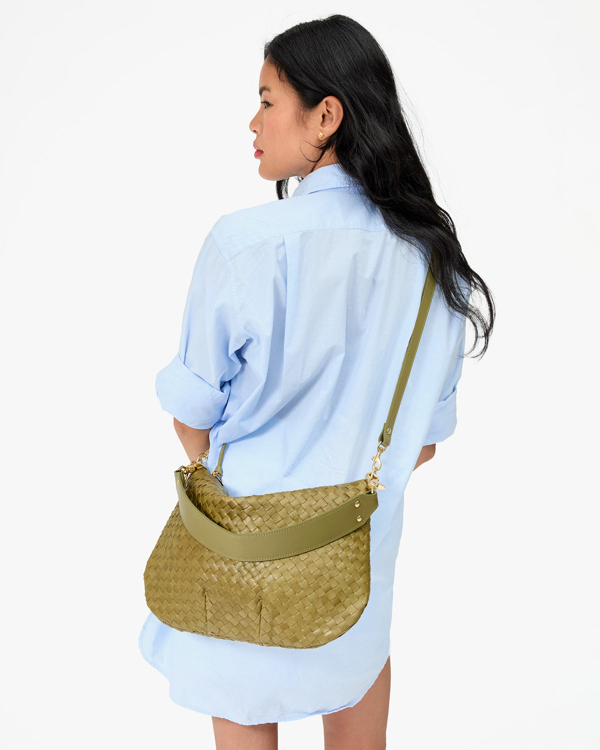 Clare V. Moyen Messenger - Medium Woven Diagonal in Olive