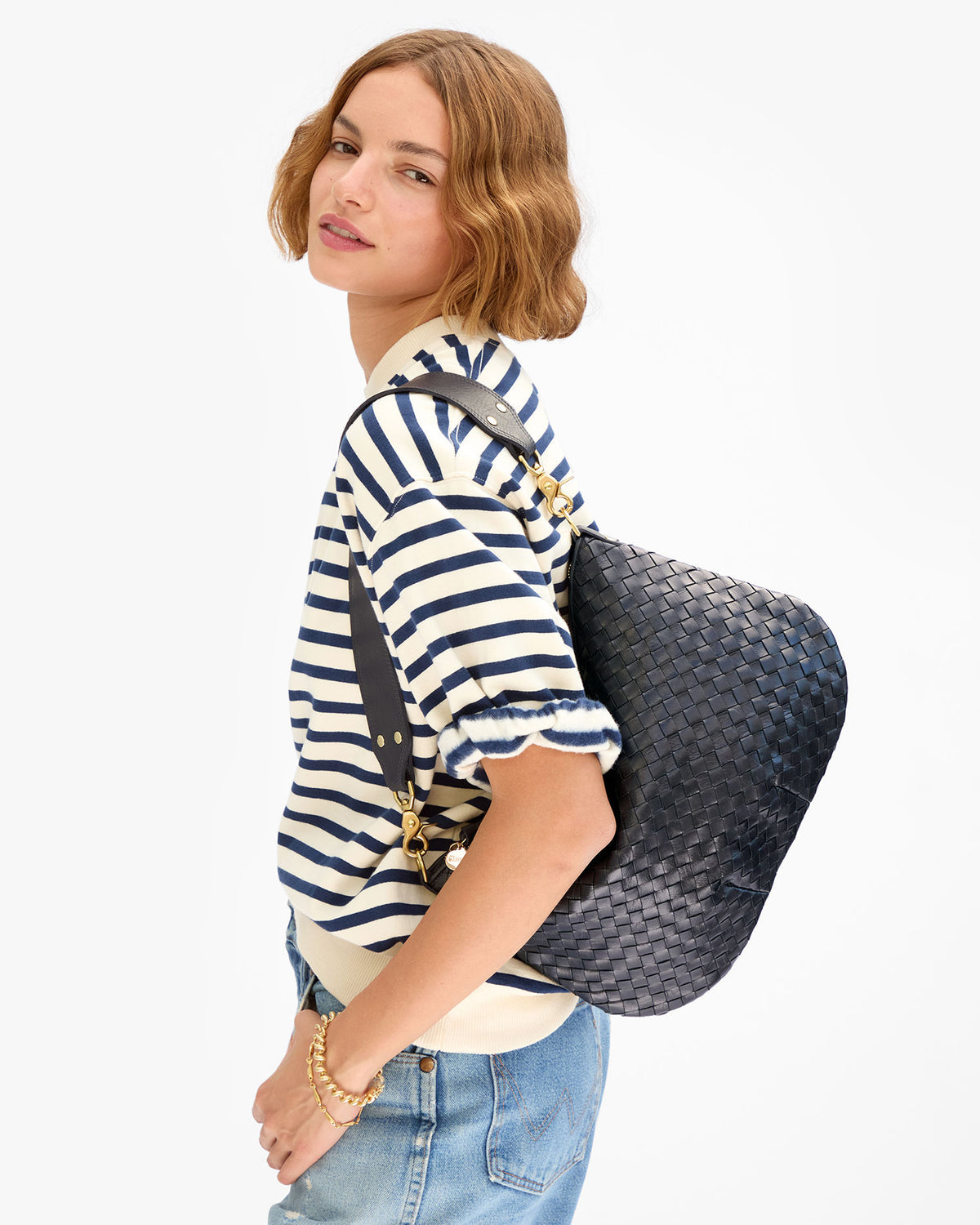 Clare V. Moyen Messenger - Medium Woven Diagonal in Twilight