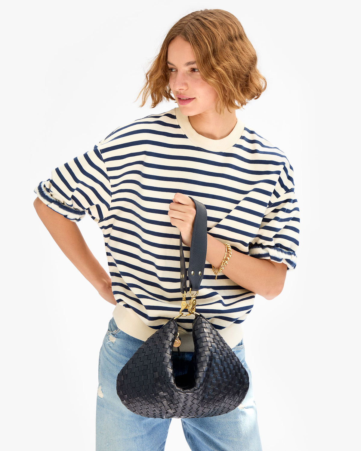 Clare V. Moyen Messenger - Medium Woven Diagonal in Twilight