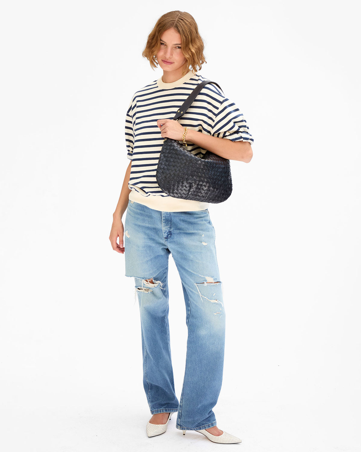 Clare V. Moyen Messenger - Medium Woven Diagonal in Twilight