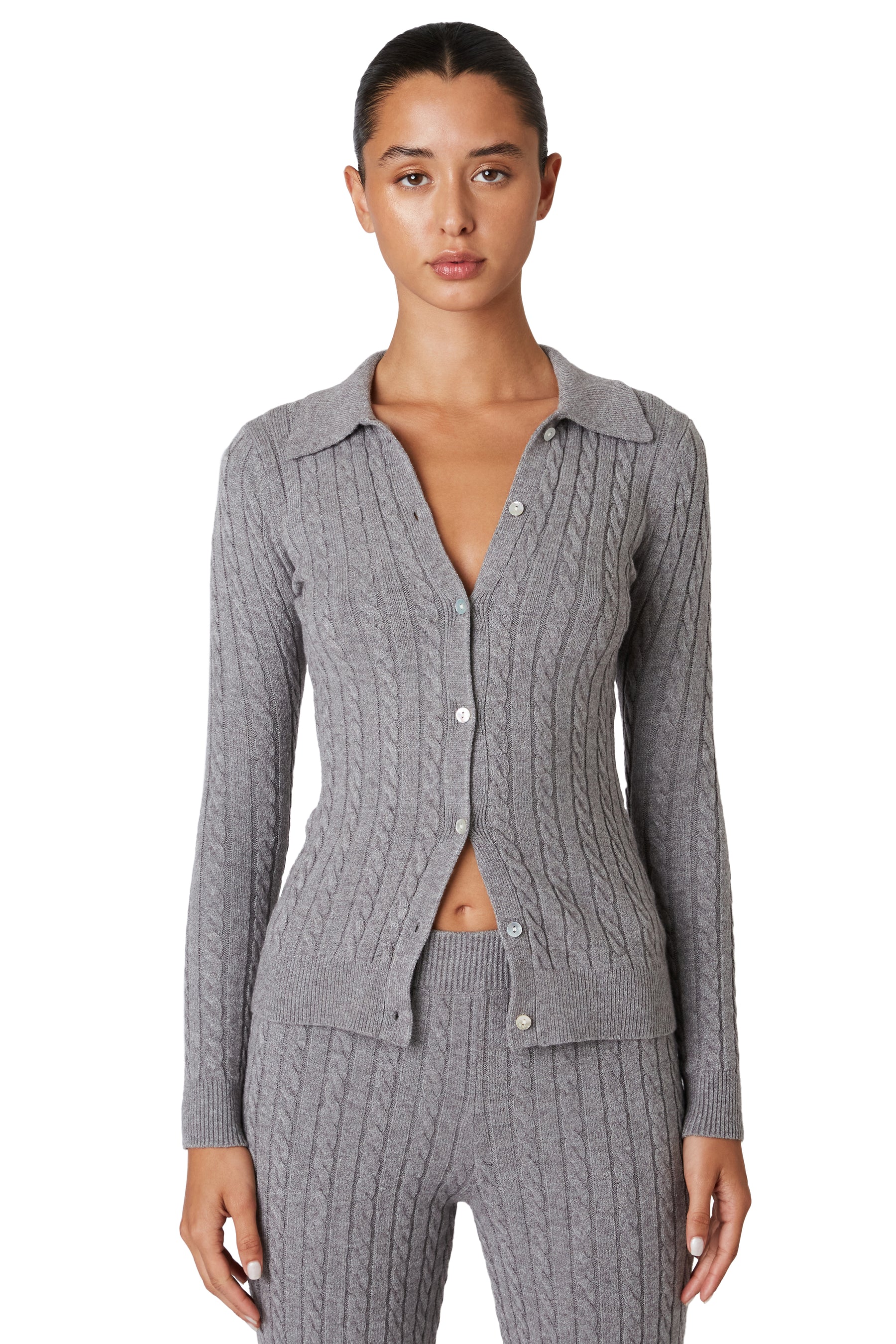 NIA Willow Cardigan - Cable Knit Greige