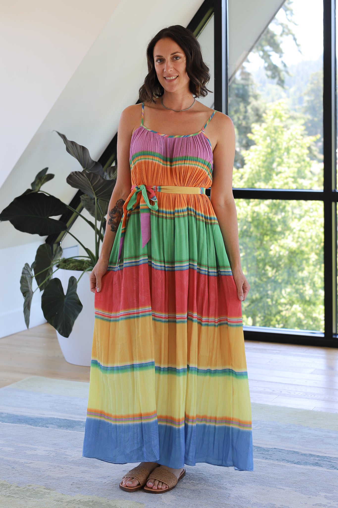 NYLAND Kamari Color Block Pleated Cami Midi Dress Multi / L NYLAND Kamari Color Block Pleated Cami Midi Dress Multi / L