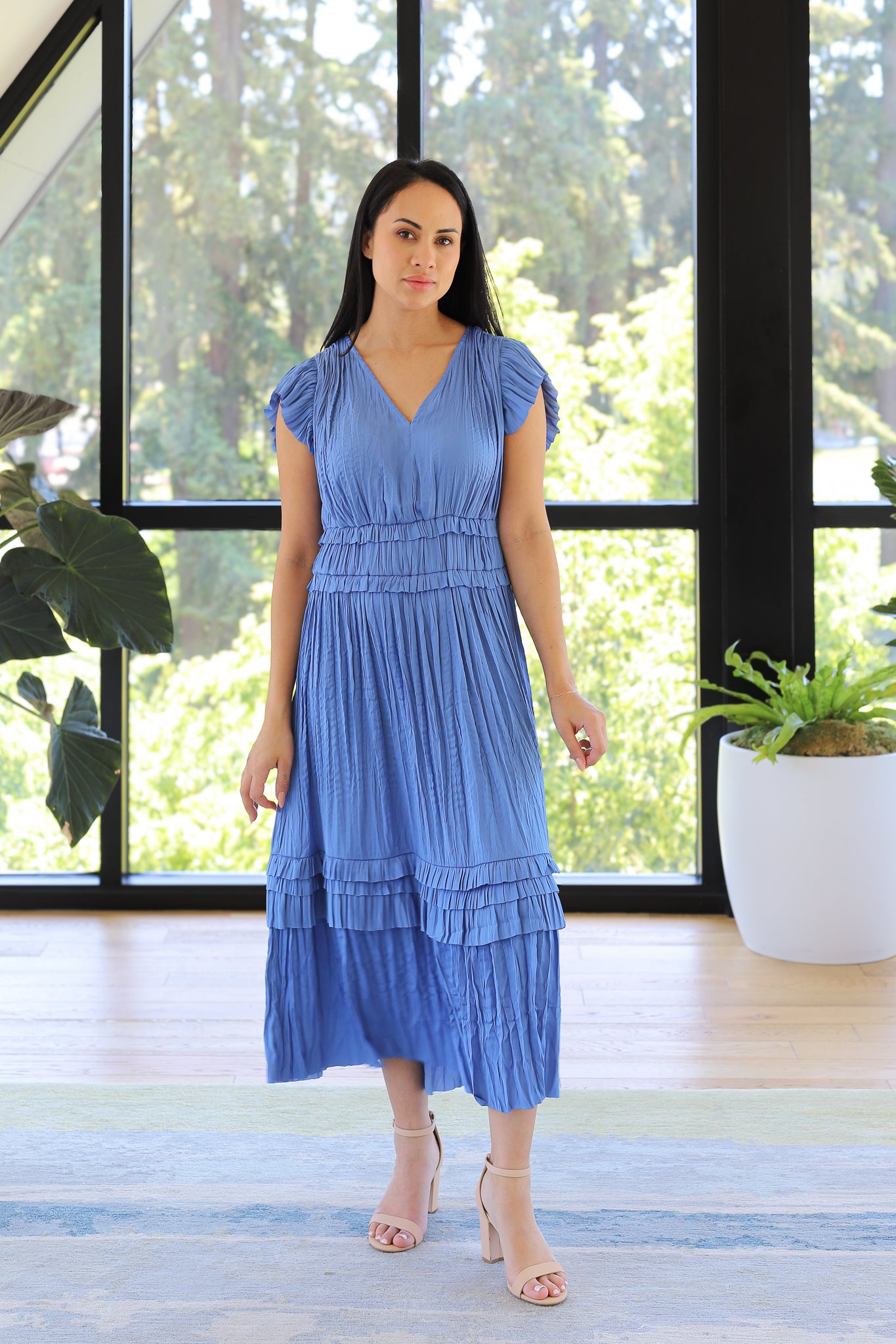 NYLAND Amelia S/S Ruffle Long Dress Faded Blue