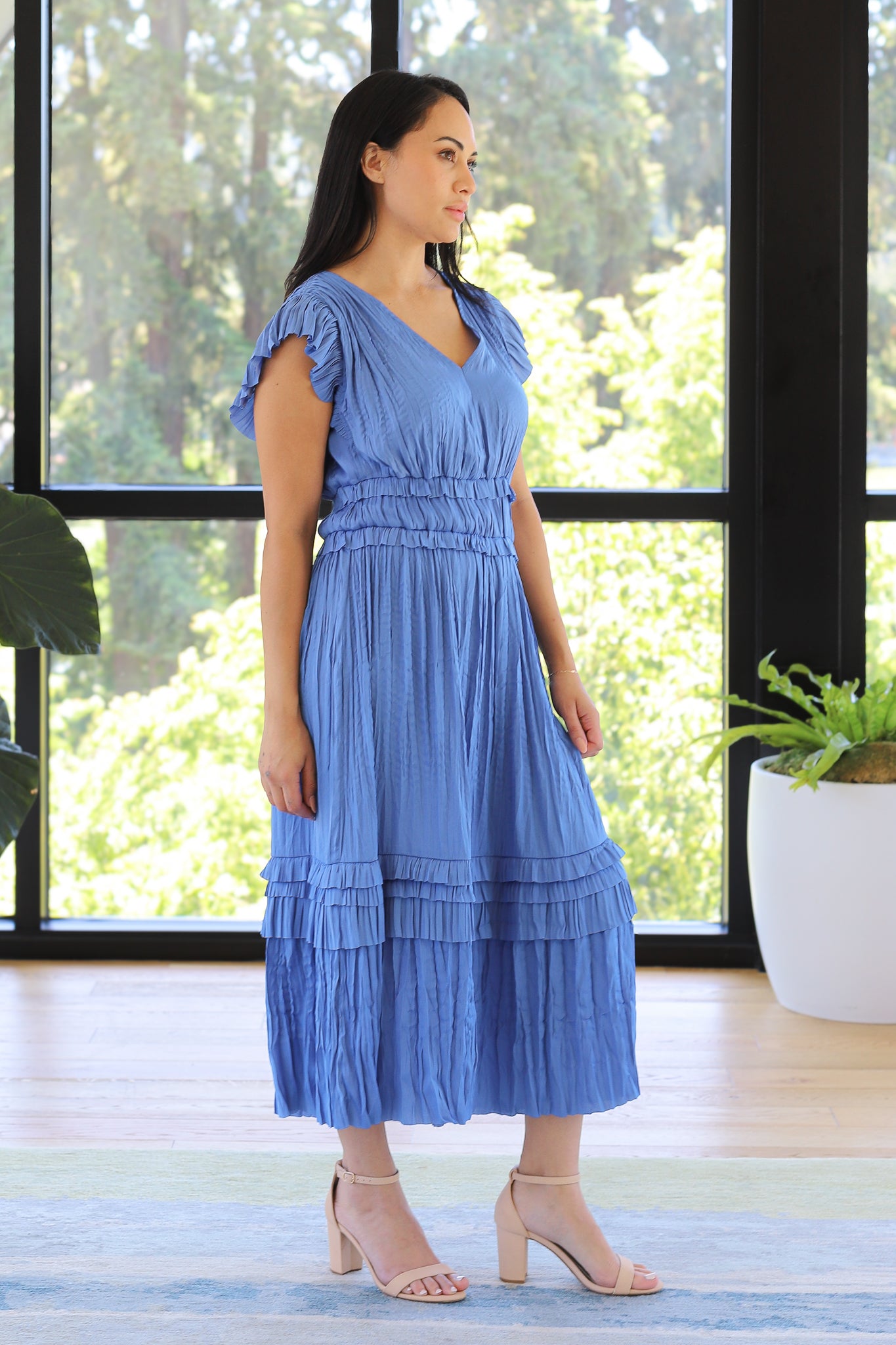 NYLAND Amelia S/S Ruffle Long Dress Faded Blue